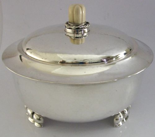 STUNNING LARGE 470G 835 SOLID SILVER ARTS CRAFTS LIDDED BOWL C1920 PLANISHED - ADDITIONAL PHOTO 8