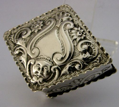 beautiful victorian solid sterling silver diamond shape box 1891 antique - CATEGORY: ANTIQUE SILVER - DATED VICTORIAN