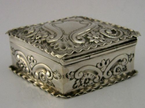 BEAUTIFUL VICTORIAN SOLID STERLING SILVER DIAMOND SHAPE BOX 1891 ANTIQUE - ADDITIONAL PHOTO 4