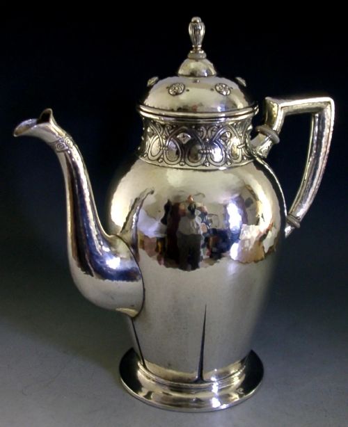 HUGE RARE 688G JEZLER 800 SOLID SILVER COFFE POT C1920 ANTIQUE ARTS CRAFT 26CM