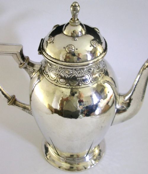 HUGE RARE 688G JEZLER 800 SOLID SILVER COFFE POT C1920 ANTIQUE ARTS CRAFT 26CM - ADDITIONAL PHOTO 1