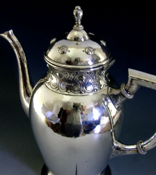 HUGE RARE 688G JEZLER 800 SOLID SILVER COFFE POT C1920 ANTIQUE ARTS CRAFT 26CM - ADDITIONAL PHOTO 2