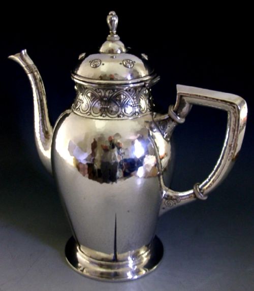 HUGE RARE 688G JEZLER 800 SOLID SILVER COFFE POT C1920 ANTIQUE ARTS CRAFT 26CM - ADDITIONAL PHOTO 5