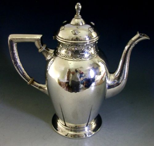 HUGE RARE 688G JEZLER 800 SOLID SILVER COFFE POT C1920 ANTIQUE ARTS CRAFT 26CM - ADDITIONAL PHOTO 6