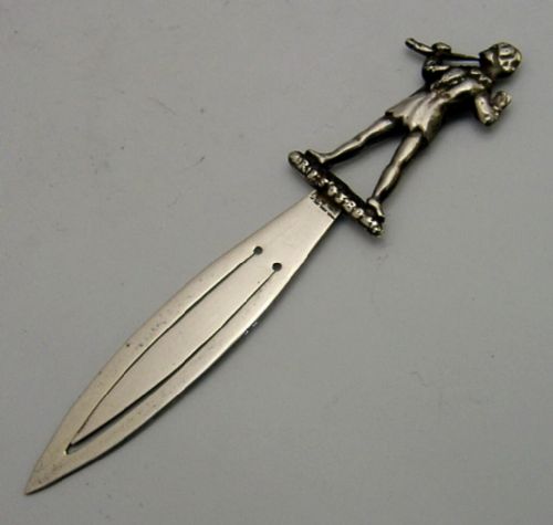 RARE PETER PAN STERLING SILVER BOOKMARK PAGE MARKER 1927 ANTIQUE KENSIGNTON
