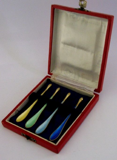 four superb danish sterling silver gilt enamel lobster crab caviar scoops spoons 1960 - CATEGORY: ANTIQUE SILVER - DATED 1960