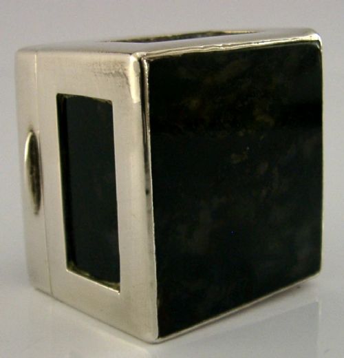 STUNNING INDIAN SOLID SILVER MOSS AGATE BOX C1920 ANTIQUE 78G - ADDITIONAL PHOTO 2