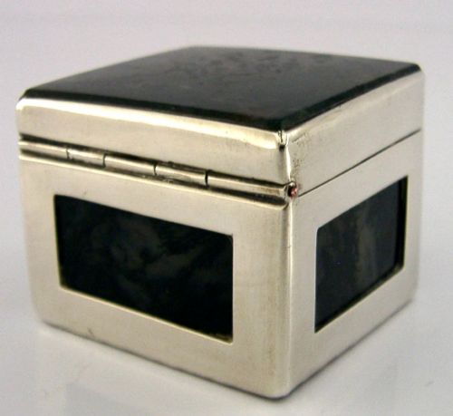 STUNNING INDIAN SOLID SILVER MOSS AGATE BOX C1920 ANTIQUE 78G - ADDITIONAL PHOTO 4