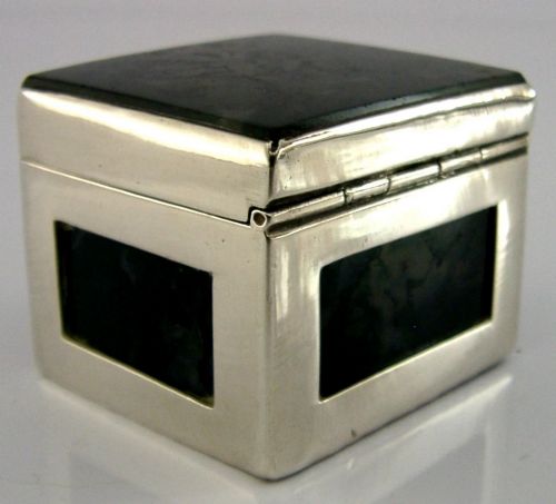 STUNNING INDIAN SOLID SILVER MOSS AGATE BOX C1920 ANTIQUE 78G - ADDITIONAL PHOTO 5