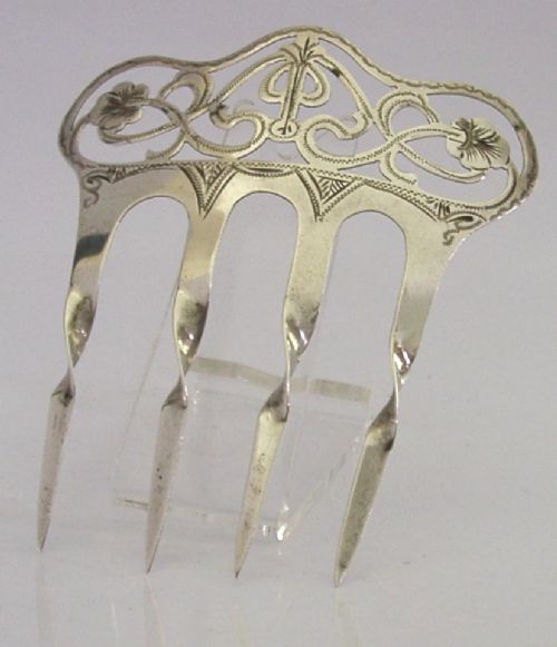 pretty english sterling silver art nouveau hair slide comb 1906 antique wedding - CATEGORY: ANTIQUE SILVER - DATED EDWARDIAN
