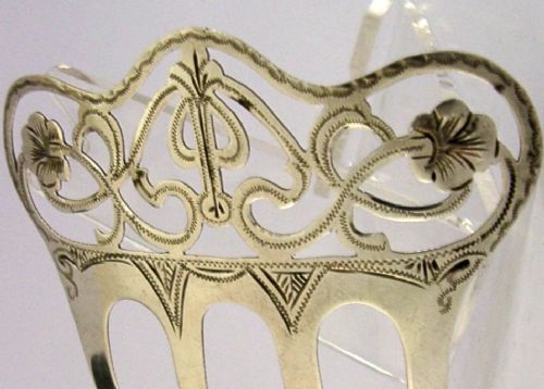 PRETTY ENGLISH STERLING SILVER ART NOUVEAU HAIR SLIDE COMB 1906 ANTIQUE WEDDING - ADDITIONAL PHOTO 1