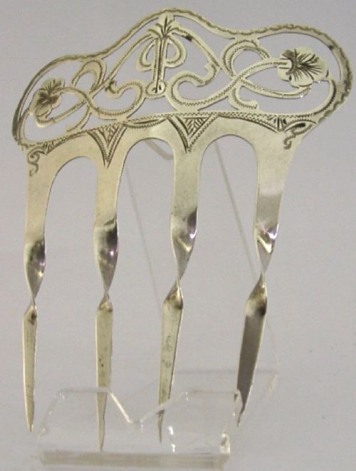 PRETTY ENGLISH STERLING SILVER ART NOUVEAU HAIR SLIDE COMB 1906 ANTIQUE WEDDING - ADDITIONAL PHOTO 2