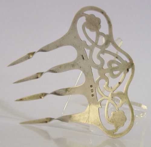 PRETTY ENGLISH STERLING SILVER ART NOUVEAU HAIR SLIDE COMB 1906 ANTIQUE WEDDING - ADDITIONAL PHOTO 3