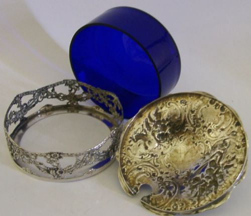 BEAUTIFUL GERMAN SOLID SILVER BLUE GLASS LINED DISH C1900 ANTIQUE 248G CHERUBS - ADDITIONAL PHOTO 6