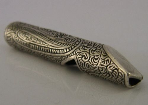 UNUSUAL VICTORIAN INDIAN SOLID SILVER DOG SPORTS WHISTLE C1880 ANTIQUE KASHMIR - ADDITIONAL PHOTO 1