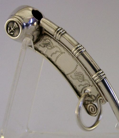 RARE VICTORIAN MILITARY STERLING SILVER BOATSWAIN'S WHISTLE 1887 NAVY ANTIQUE - ADDITIONAL PHOTO 1