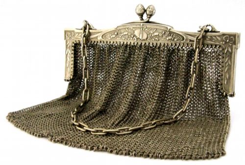 SUPER HEAVY 158G RARE FRENCH SOLID SILVER CHAIN LINK PURSE HANDBAG C1900 ANTIQUE
