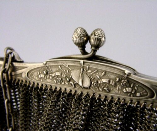 SUPER HEAVY 158G RARE FRENCH SOLID SILVER CHAIN LINK PURSE HANDBAG C1900 ANTIQUE - ADDITIONAL PHOTO 2