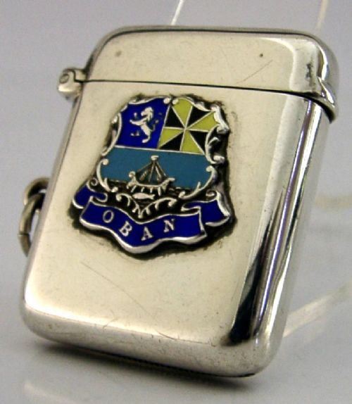 sterling silver enamel oban scotland vesta case 1906 antique - CATEGORY: ANTIQUE SILVER - DATED EDWARDIAN