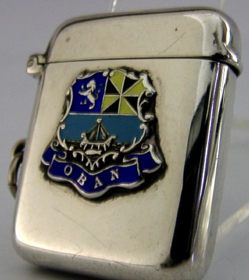 STERLING SILVER ENAMEL OBAN SCOTLAND VESTA CASE 1906 ANTIQUE - ADDITIONAL PHOTO 2