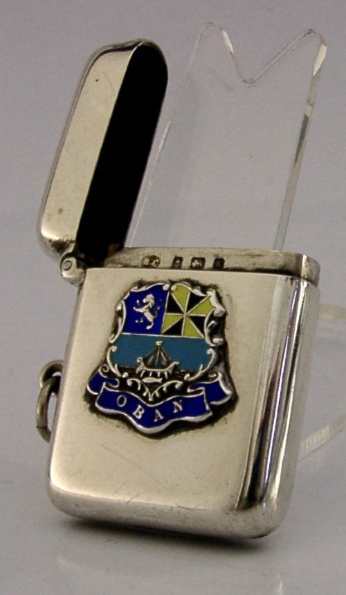 STERLING SILVER ENAMEL OBAN SCOTLAND VESTA CASE 1906 ANTIQUE - ADDITIONAL PHOTO 3