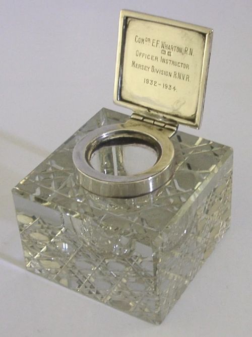 MILITARY STERLING SILVER ROYAL NAVY INKWELL MERSEY DIVISION 1935 LIVERPOOL