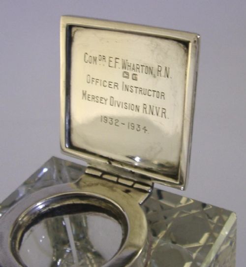 MILITARY STERLING SILVER ROYAL NAVY INKWELL MERSEY DIVISION 1935 LIVERPOOL - ADDITIONAL PHOTO 1
