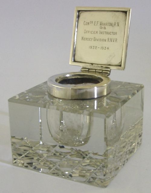 MILITARY STERLING SILVER ROYAL NAVY INKWELL MERSEY DIVISION 1935 LIVERPOOL - ADDITIONAL PHOTO 4