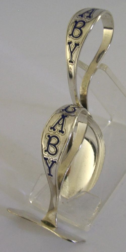 STERLING SILVER ENAMEL BABY FEEDING SET CHRISTENING GIFT 1922 ANTIQUE - ADDITIONAL PHOTO 4