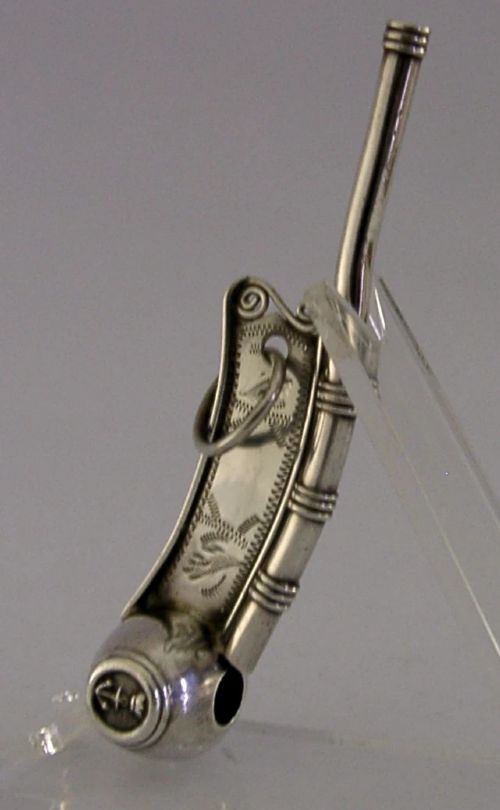 RARE VICTORIAN MILITARY STERLING SILVER BOATSWAIN'S WHISTLE 1874 NAVY ANTIQUE - ADDITIONAL PHOTO 3