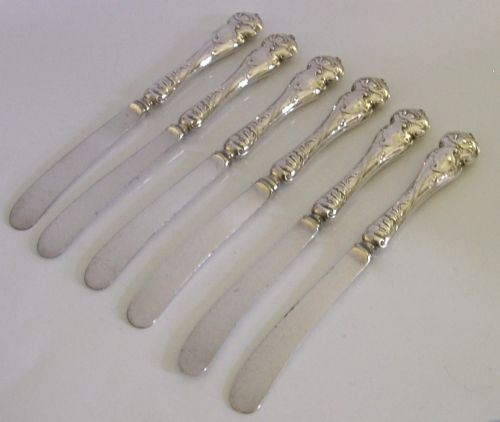 six sterling silver handled butter spreaders art nouveau cuttlery 1903 cased - CATEGORY: ANTIQUE SILVER - DATED EDWARDIAN
