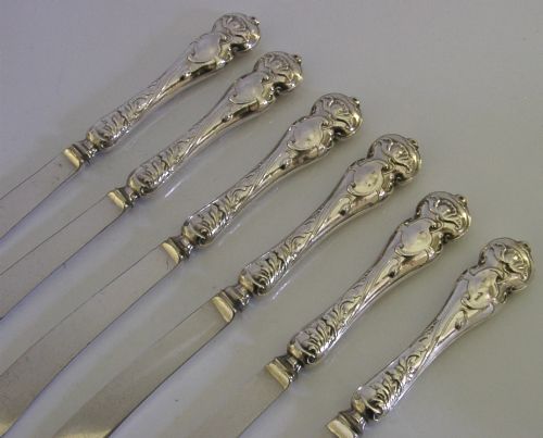 SIX STERLING SILVER HANDLED BUTTER SPREADERS ART NOUVEAU CUTTLERY 1903 CASED - ADDITIONAL PHOTO 2