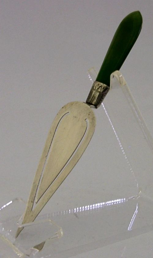 RARE ENGLISH STERLING SILVER NEW ZEALAND JADE TROWEL BOOKMARK PAGE MARKER C1900 - ADDITIONAL PHOTO 2