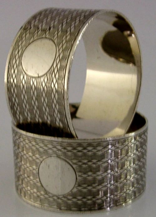 two english chester solid sterling silver engine turned napkin rings 1929 50g - CATEGORY: ANTIQUE JEWELLERY - DATED 1920