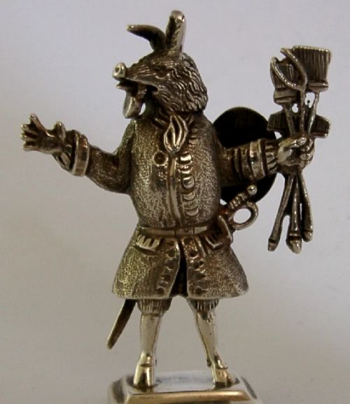 RARE 68G ENGLISH SOLID CAST STERLING SILVER TRUSTY SERVANT FIGURE 1898 ANTIQUE - ADDITIONAL PHOTO 4