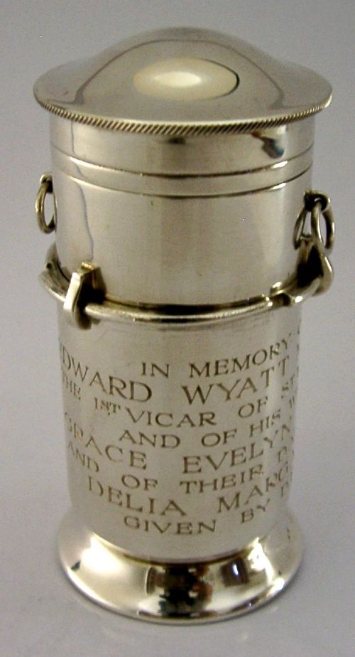 STERLING SILVER WAFER PYX BOX HOLY WATER JAR COMMUNION SET 1961 RELIGIOUS OXFORD - ADDITIONAL PHOTO 2