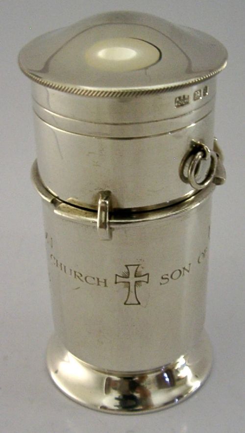 STERLING SILVER WAFER PYX BOX HOLY WATER JAR COMMUNION SET 1961 RELIGIOUS OXFORD - ADDITIONAL PHOTO 6