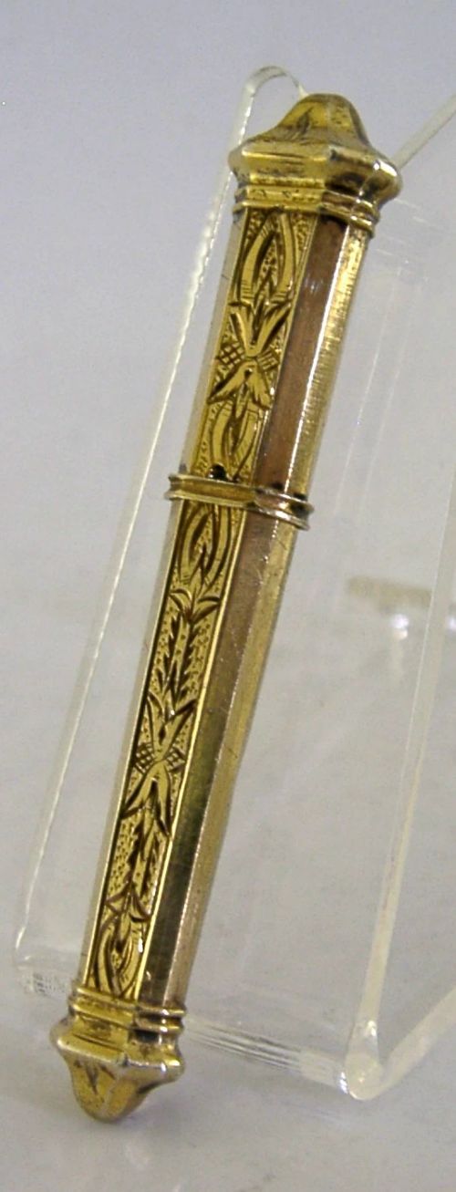 FRENCH SOLID SILVER GILT NEEDLE CASE C1890 NEEDLEWORK SEWING ANTIQUE - ADDITIONAL PHOTO 2