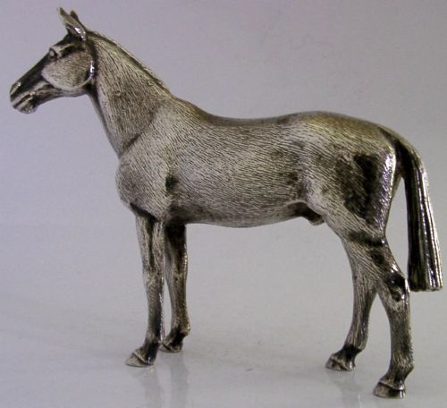 GOOD SIZED ENGLISH SILVER PLATED HORSE DESK FIGURE C1950S HUNTING RIDING RACING - ADDITIONAL PHOTO 3