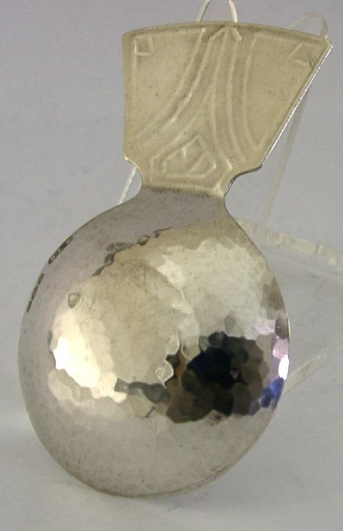 ENGLISH SOLID STERLING SILVER PLANISHED CADDY SPOON 1934 ARTS & CRAFTS SL-S View IV
