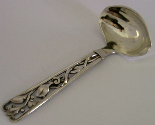 HEAVY 90G ART DECO DANISH SOLID SILVER DOUBLE LIPPED SAUCE LADLE 1947 DENMARK