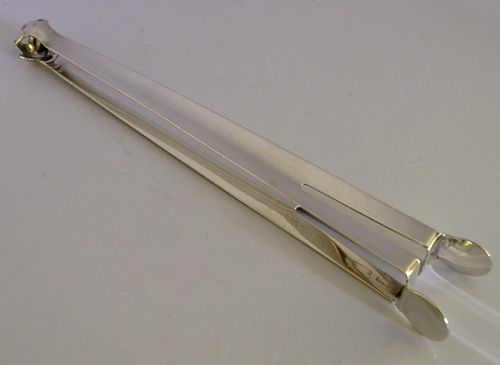 UNUSUAL LONG 50G SQUEEZE ACTION STERLING SILVER ICE TONGS 1909 ANTIQUE BARWARE - ADDITIONAL PHOTO 3