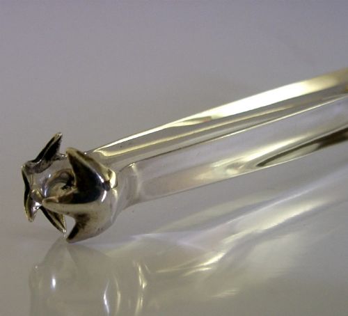 UNUSUAL LONG 50G SQUEEZE ACTION STERLING SILVER ICE TONGS 1909 ANTIQUE BARWARE - ADDITIONAL PHOTO 5