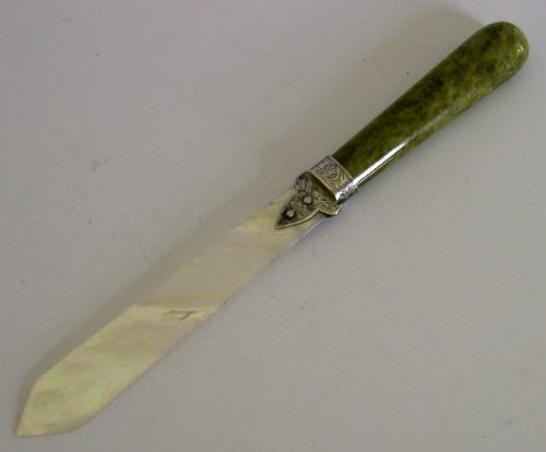 STUNNING STERLING SILVER MOP CONNEMARA MARBLE LETTER ENVELOPE OPENER 1905