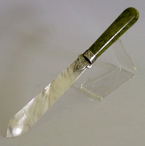 STUNNING STERLING SILVER MOP CONNEMARA MARBLE LETTER ENVELOPE OPENER 1905 - ADDITIONAL PHOTO 2