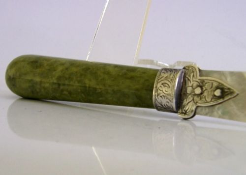 STUNNING STERLING SILVER MOP CONNEMARA MARBLE LETTER ENVELOPE OPENER 1905 - ADDITIONAL PHOTO 3