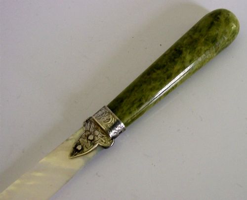STUNNING STERLING SILVER MOP CONNEMARA MARBLE LETTER ENVELOPE OPENER 1905 - ADDITIONAL PHOTO 4