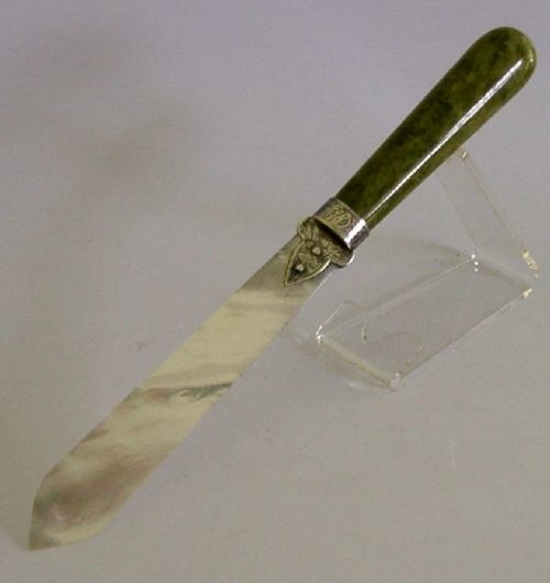 STUNNING STERLING SILVER MOP CONNEMARA MARBLE LETTER ENVELOPE OPENER 1905 - ADDITIONAL PHOTO 5