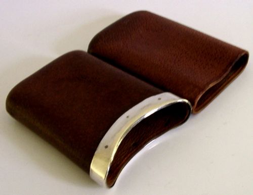 VICTORIAN 1890 LEATHER STERLING SILVER CIGAR CASE ANTIQUE - ADDITIONAL PHOTO 2