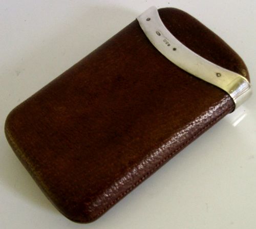 VICTORIAN 1890 LEATHER STERLING SILVER CIGAR CASE ANTIQUE - ADDITIONAL PHOTO 3
